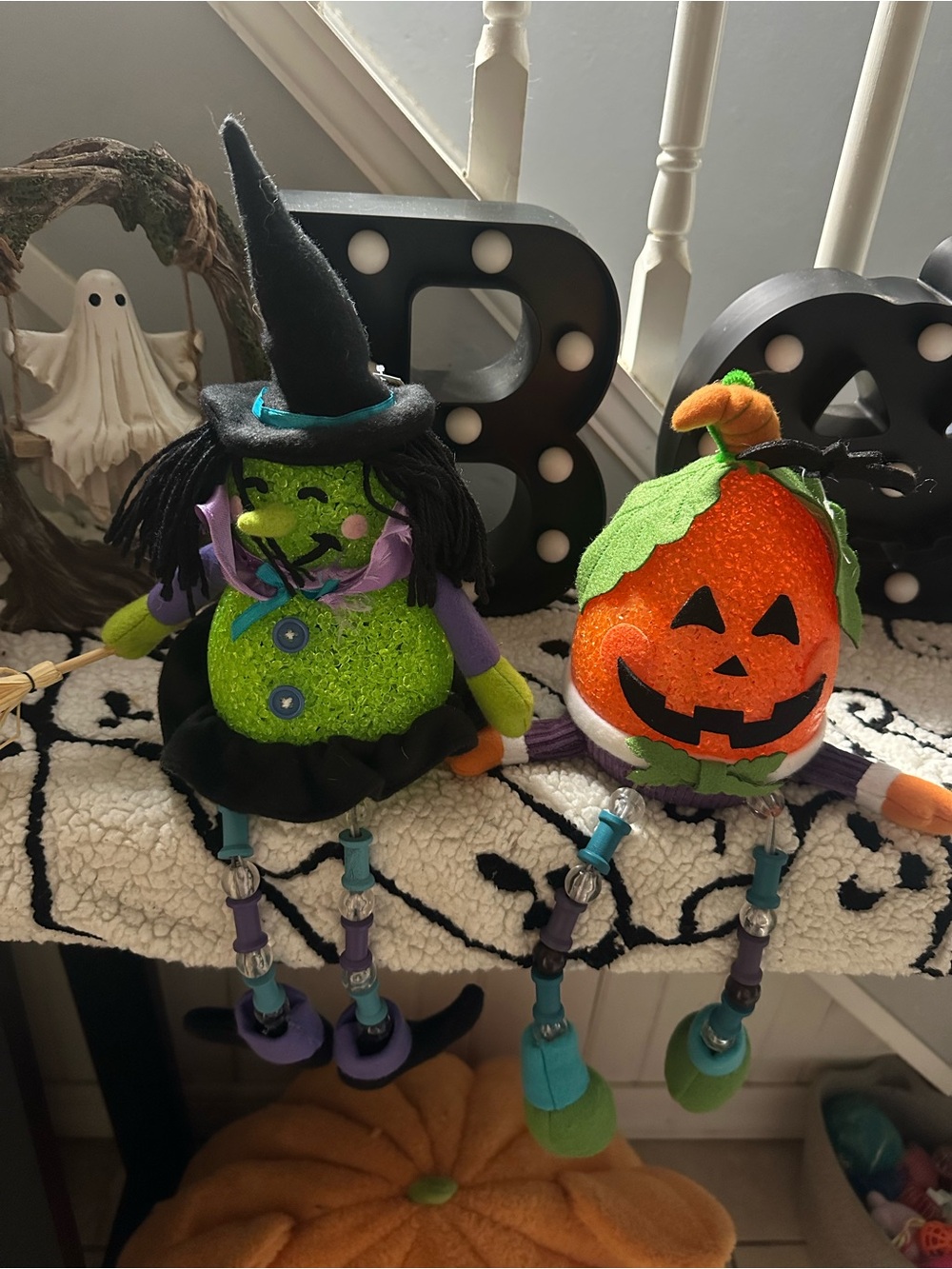Vintage Style Halloween Witch & Pumpkin Shelf Sitter Dolls